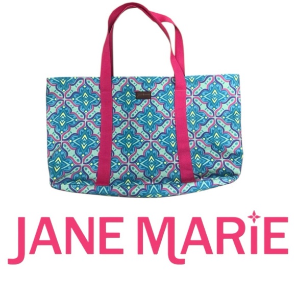 Jane Marie Waterproof Oversized Beach Bag “Check Me Out” Pink Green Paisley Tote - Picture 1 of 12